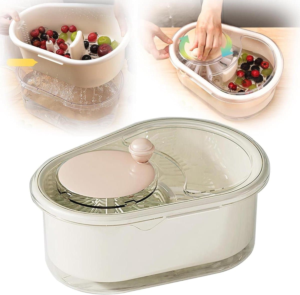 Groente Fruit Was - Reinigingsspinner Keuken - Voedselbereiding Thuis - Multifunctioneel Met Schrobber - Grote Capaciteit - Blauw — afbeelding 1