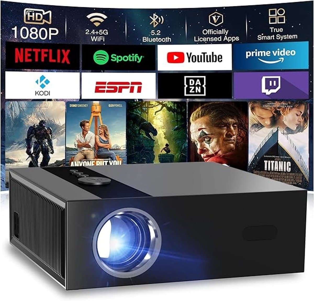 4K Projector met Google TV, Native 1080p, Autofocus — afbeelding 1