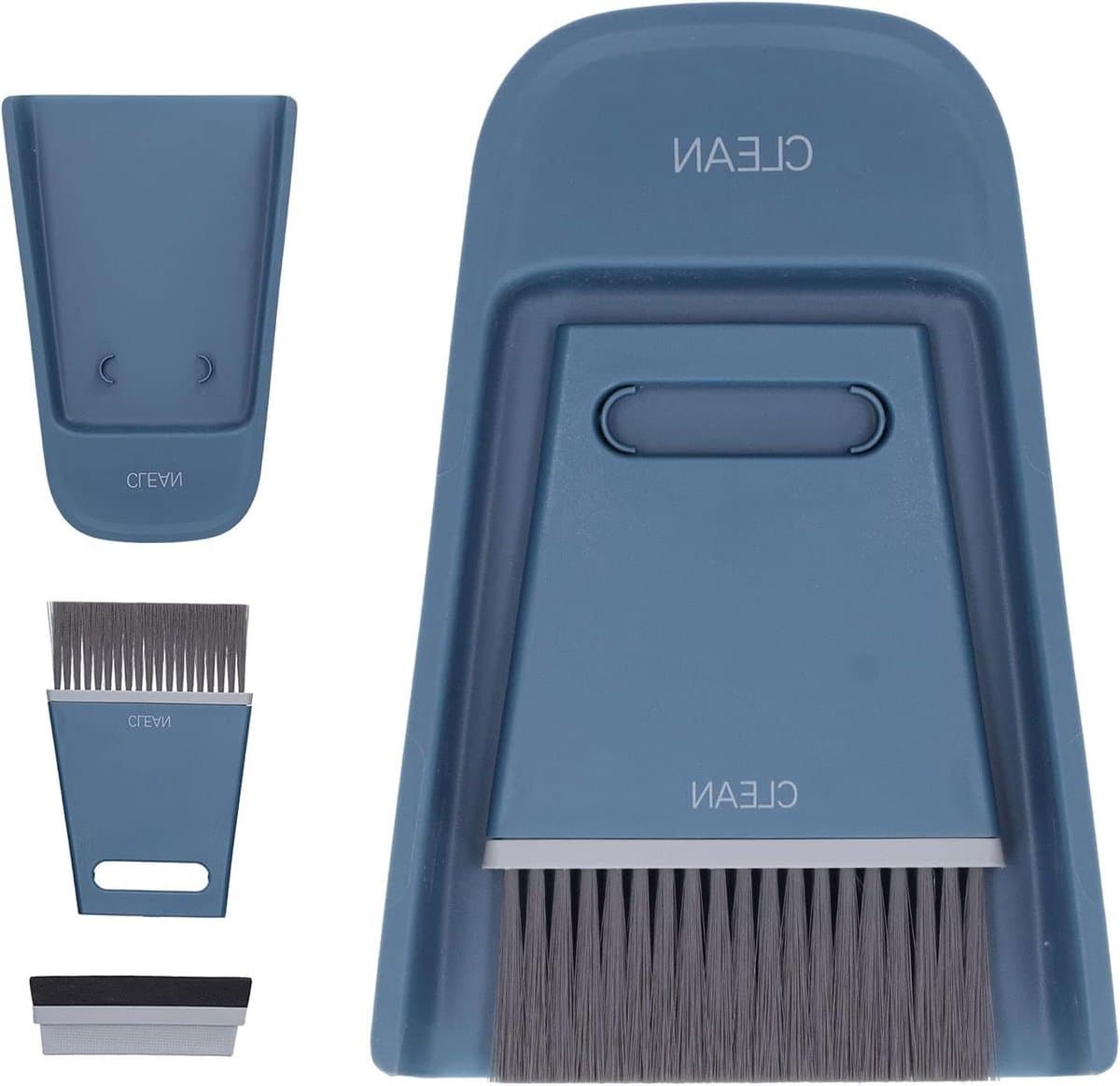 Stoffer en Blik Set - Mini Bezem - Bureau Reiniging - Niet-slip Beker - 19.6x13x3.2cm - Blauw — afbeelding 1