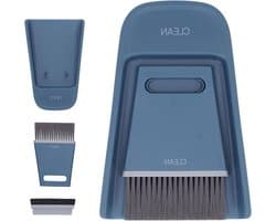 Stoffer en Blik Set - Mini Bezem - Bureau Reiniging - Niet-slip Beker - 19.6x13x3.2cm - Blauw