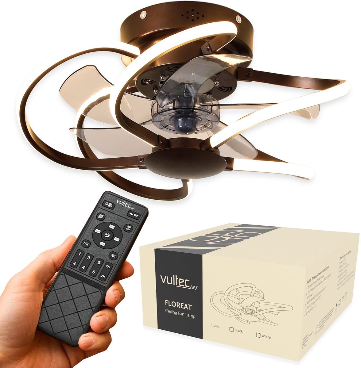 Vultec® - Plafondventilator met verlichting 50cm - Plafondlamp voor slaapkamer met afstandsbediening - Plafondlamp met ventilator - Dimbaar - Zwart — afbeelding 1