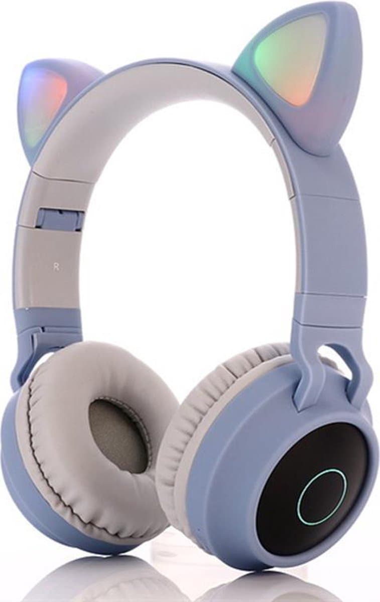TDR- Draadloze Bluetooth koptelefoon - Over-Ear Koptelefoon voor Kinderen - Met Led Kat Oortjes - Bekend van TikTok - Grijsblauw — afbeelding 1
