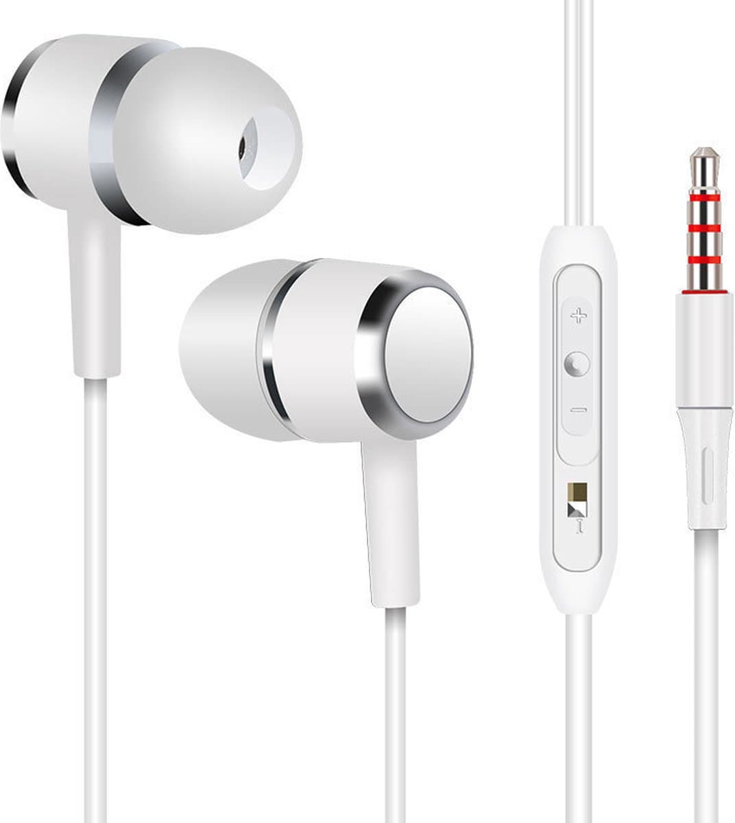 Bedrade oortjes - In Ear Oordopjes - Oortjes met Draad en Microfoon - Extra Bass - 3,5mm Jack Aansluiting - 120cm kabel - Wit — afbeelding 1