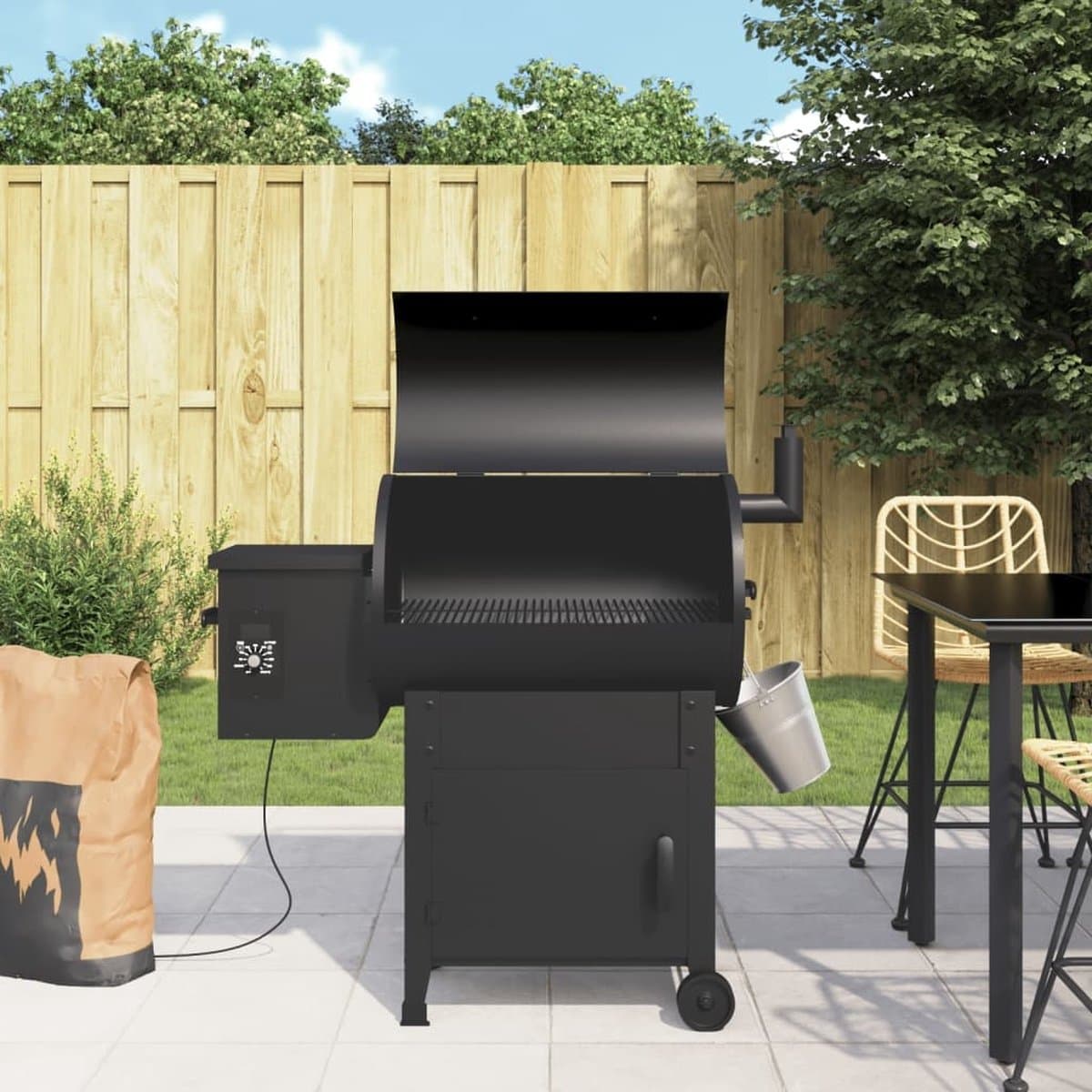 vidaXL - Pelletbarbecue - met - schoorsteen - 104 - cm - ijzer - zwart — afbeelding 1