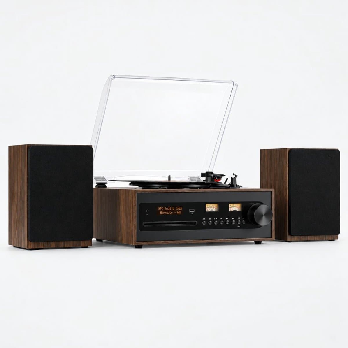 Levo® Platenspeler met CD Speler - Platenspeler Retro - CD Speler met DAB en FM - Inclusief Bluetooth - Donkerbruin - 37 x 12 x 30 cm — afbeelding 1