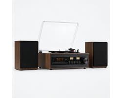 Levo® Platenspeler met CD Speler - Platenspeler Retro - CD Speler met DAB en FM - Inclusief Bluetooth - Donkerbruin - 37 x 12 x 30 cm