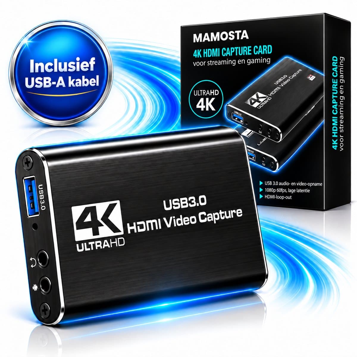 Mamosta® Capture Card 4K HDMI - USB-A 3.0 - Video Game Streamen & Opnemen - Geschikt Voor PC, Mac, PS4, PS5, Nintendo Switch, Xbox & Playstation — afbeelding 1