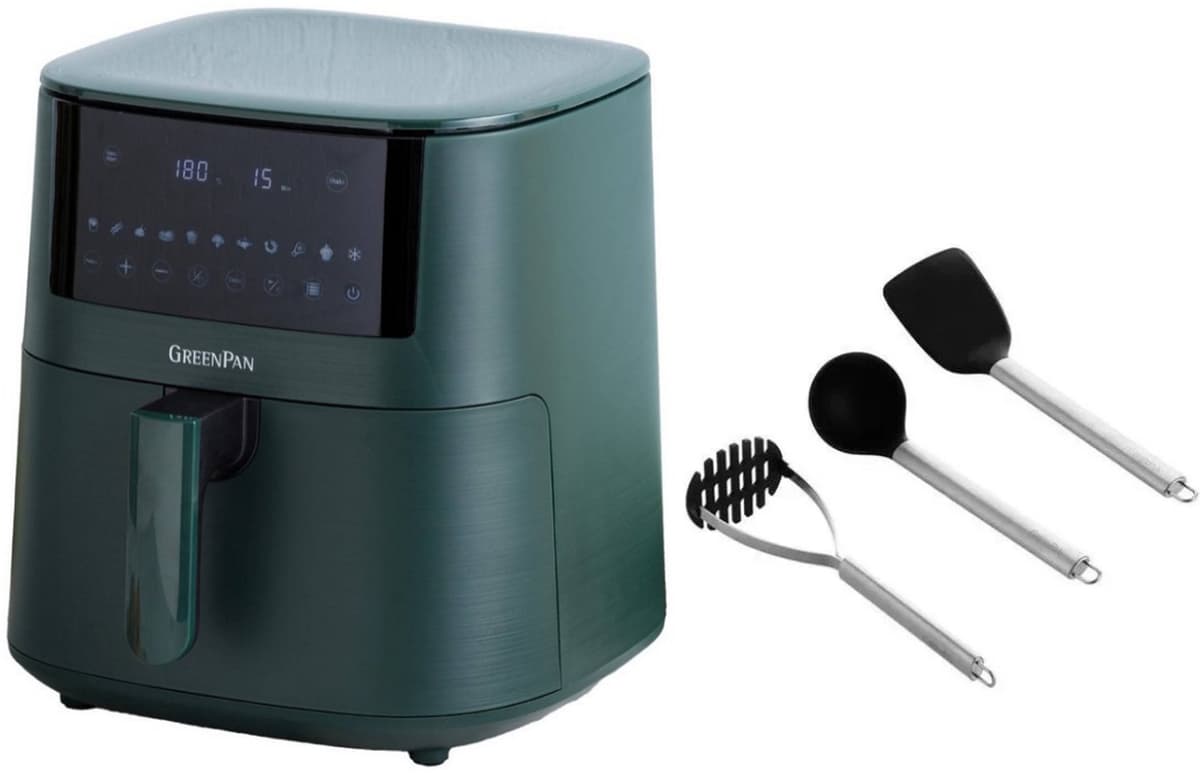GreenPan Bistro XXL Airfryer 7.2L - Heteluchtfriteuse - PFAS-vrije antiaankleefklaag - 11 programma's - 1650W - Met spatelset - Pine Green — afbeelding 1