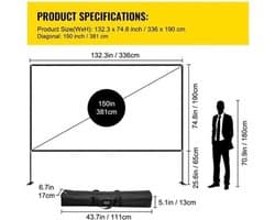 Beamer Scherm - Projector Screen - Projector Scherm - Projector Doek - Projector Scherm voor Beamer - Home Cinema Thuisbioscoop - Draagbare Beamer - Tripods