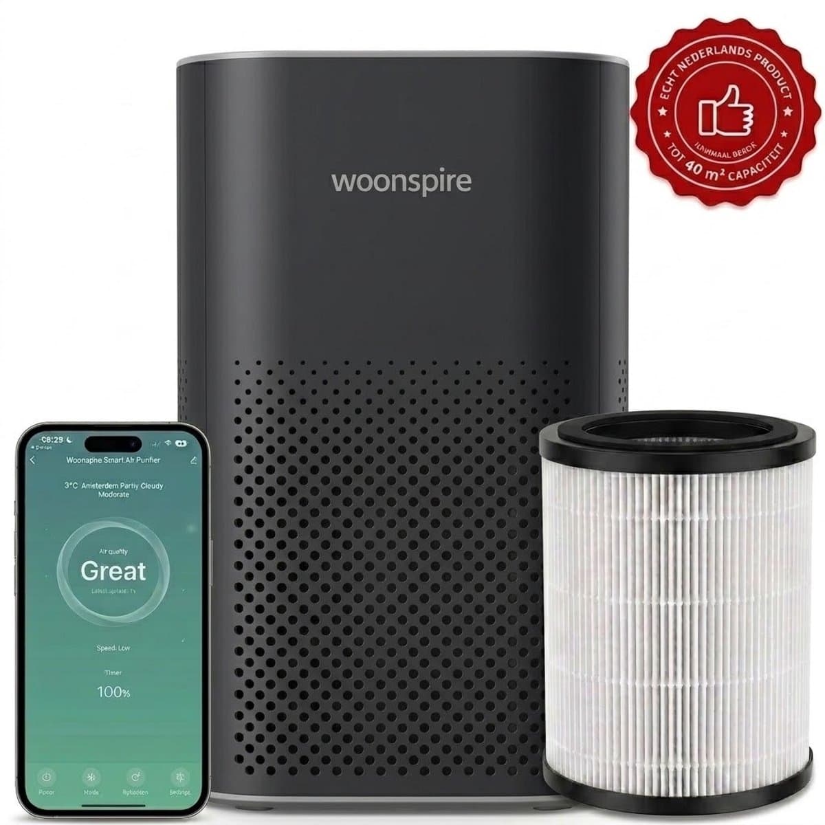 Woonspire Atmos Pro - Luchtreiniger - HEPA Filter - 250 m³/u - 40 m² — afbeelding 1