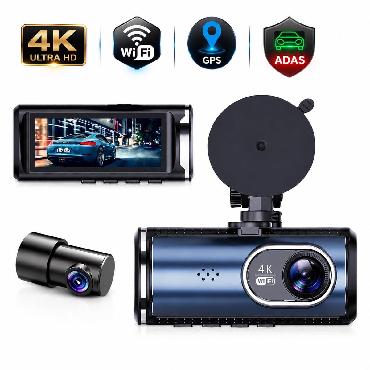 Hayris Dashcam voor en Achter - 4K Dual Lens - Nachtzien - ADAS - WiFi - GPS - G-Sensor - IPS Scherm — afbeelding 1