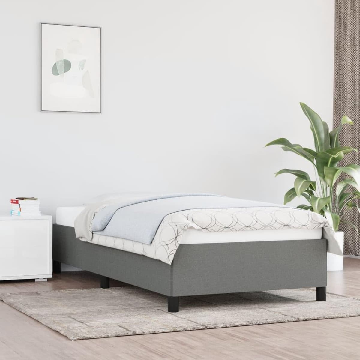 Bedframe, donkergrijs, 90 x 190 cm, stof voor logeerkamer, familiebed, bedframe, slaapkamer, hotel, logeerkamer — afbeelding 1