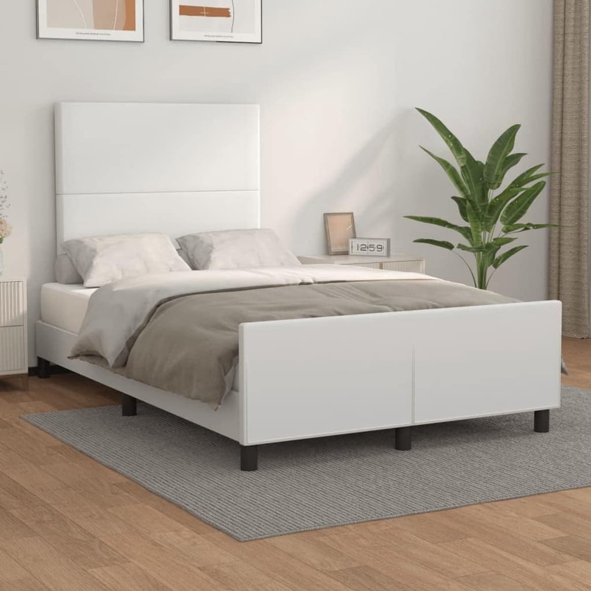 Bedframe met hoofdeinde, wit, 120 x 200 cm, kunstleer, hotelbedframe, bedframe voor slaapkamer, logeerkamer, bedframe, familiebed voor slaapkamer, hotel, logeerkamer — afbeelding 1
