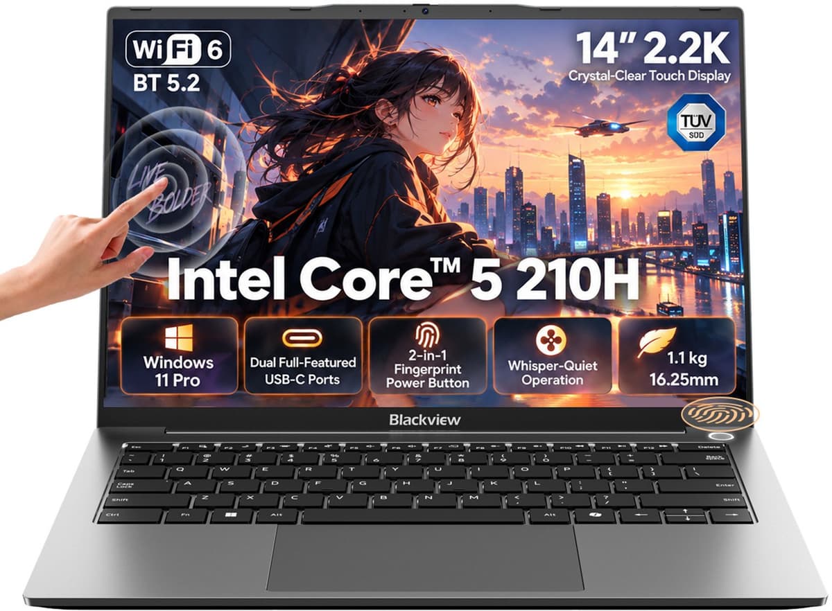 Blackview AceBook 16 Gaming Laptop - 14 inch Full HD - 16 GB DDR4 - 512 GB SSD Intel N6000 - WiFi 6 Windows 11 Pro Notebook - Intel® Graphics - Grijs — afbeelding 1