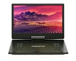 15,7 inch Draagbare dvd-speler met 14,1 inch HD draaibaar scherm, 6 uur oplaadbare batterij, ondersteuning voor Sync TV, USB, SD-kaart en meerdere schijfformaten, dubbele luidspreker