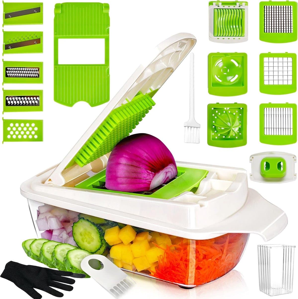 Multifunctionele Mandoline - Keukengereedschap Set - Groenten Snijden - 19-in-1 Functies - 1.3L Capaciteit - Groen Wit — afbeelding 1
