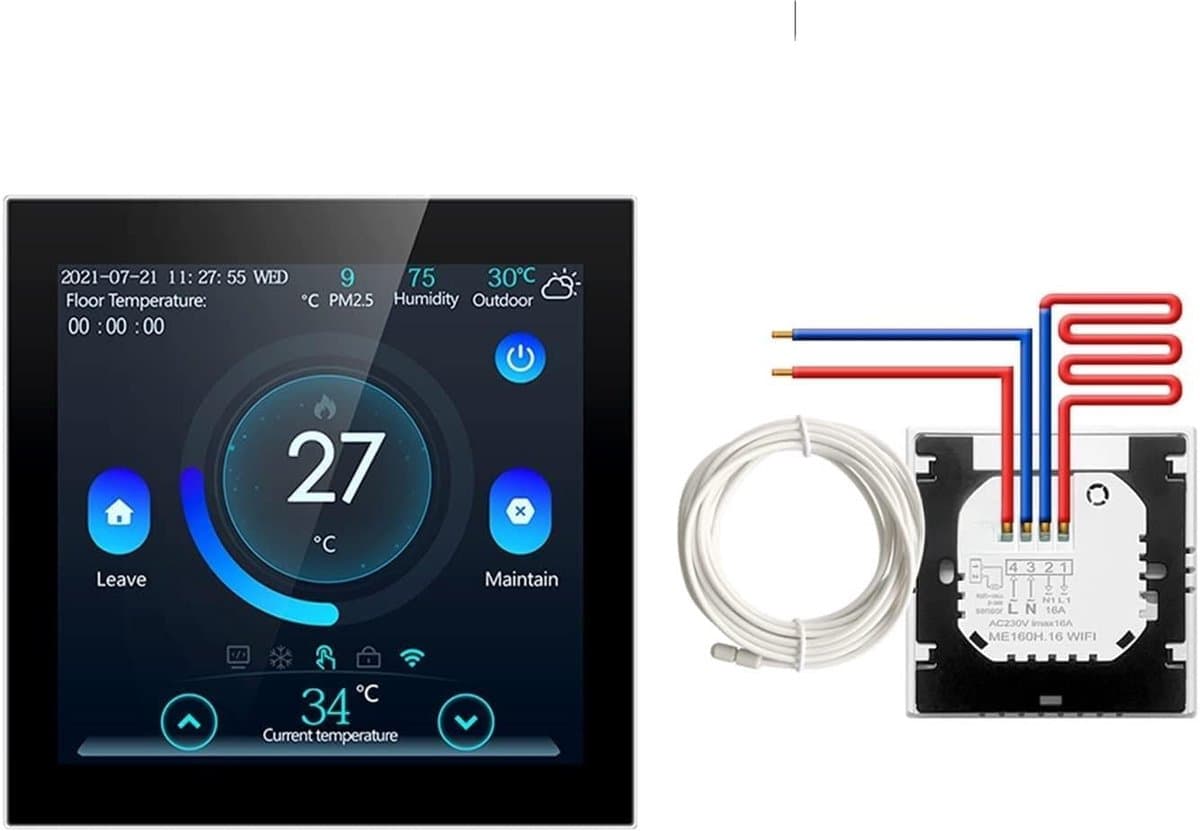 Slimme Thermostaat - Wifi Regelaar - Comfort Verwarmen - Weerstation Functie - 16A Belasting - Wit — afbeelding 1