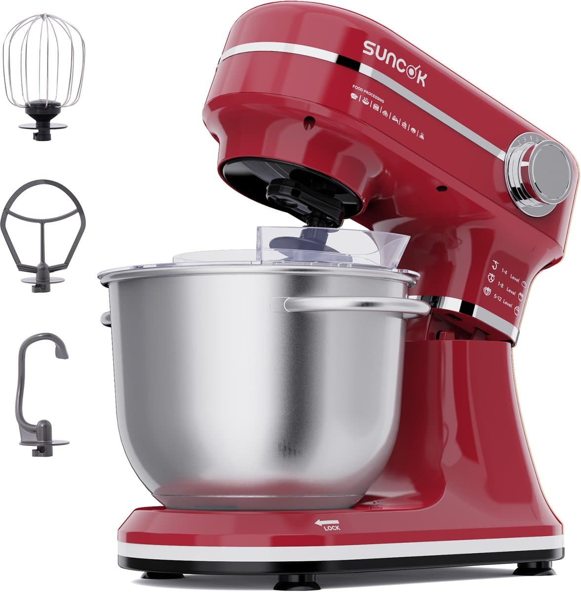 SUNCOK Keukenmixer, krachtige motor van 1500 W, met twee roestvrijstalen mengkommen (4,5 l en 5,5 l), multifunctionele deeghaak, geschikt voor bakken en kneden van deeg. — afbeelding 1
