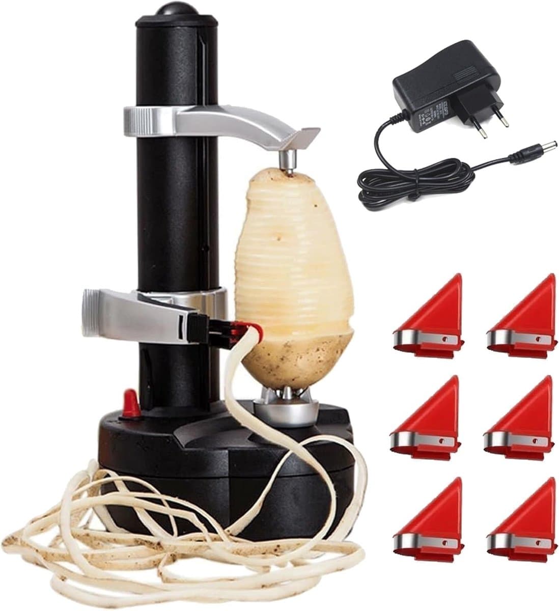 Appelschilmachine - Wit - Geschikt voor 5-10 cm diameter - Elektrische aardappelschiller met 6 verwisselbare messen - Voor thuisgebruik — afbeelding 1