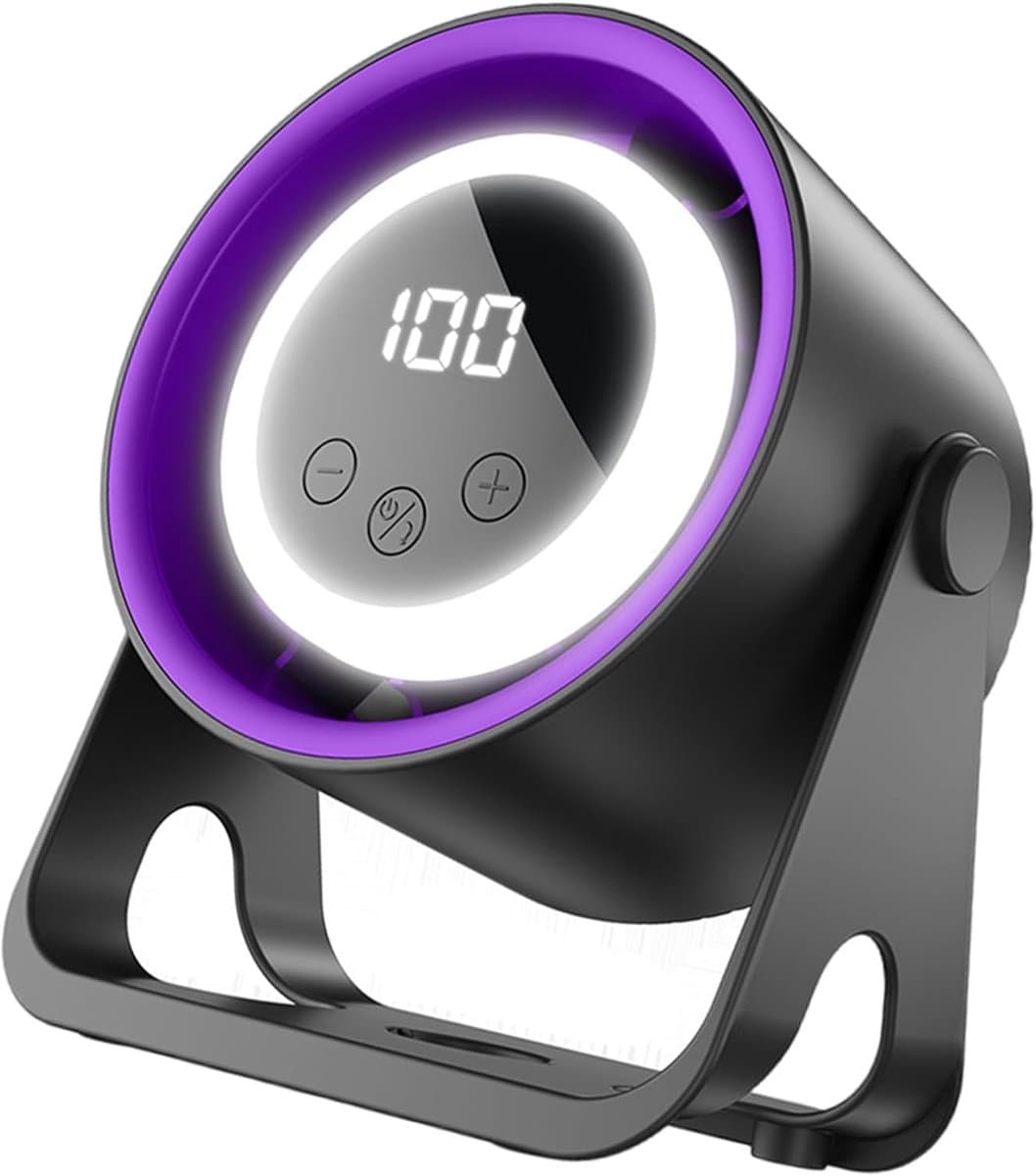 Bureauventilator – Tafelventilator – Stille, draagbare USB-ventilator – Met ledverlichting – Digitaal display – Kleine bureauventilator – Zwart — afbeelding 1
