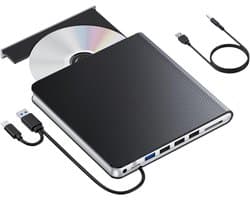 Externe Schijfstation - Dvd Brander - Software Installeren - Geïntegreerde Kaartlezer - 15.5 x 16 cm - Zwart