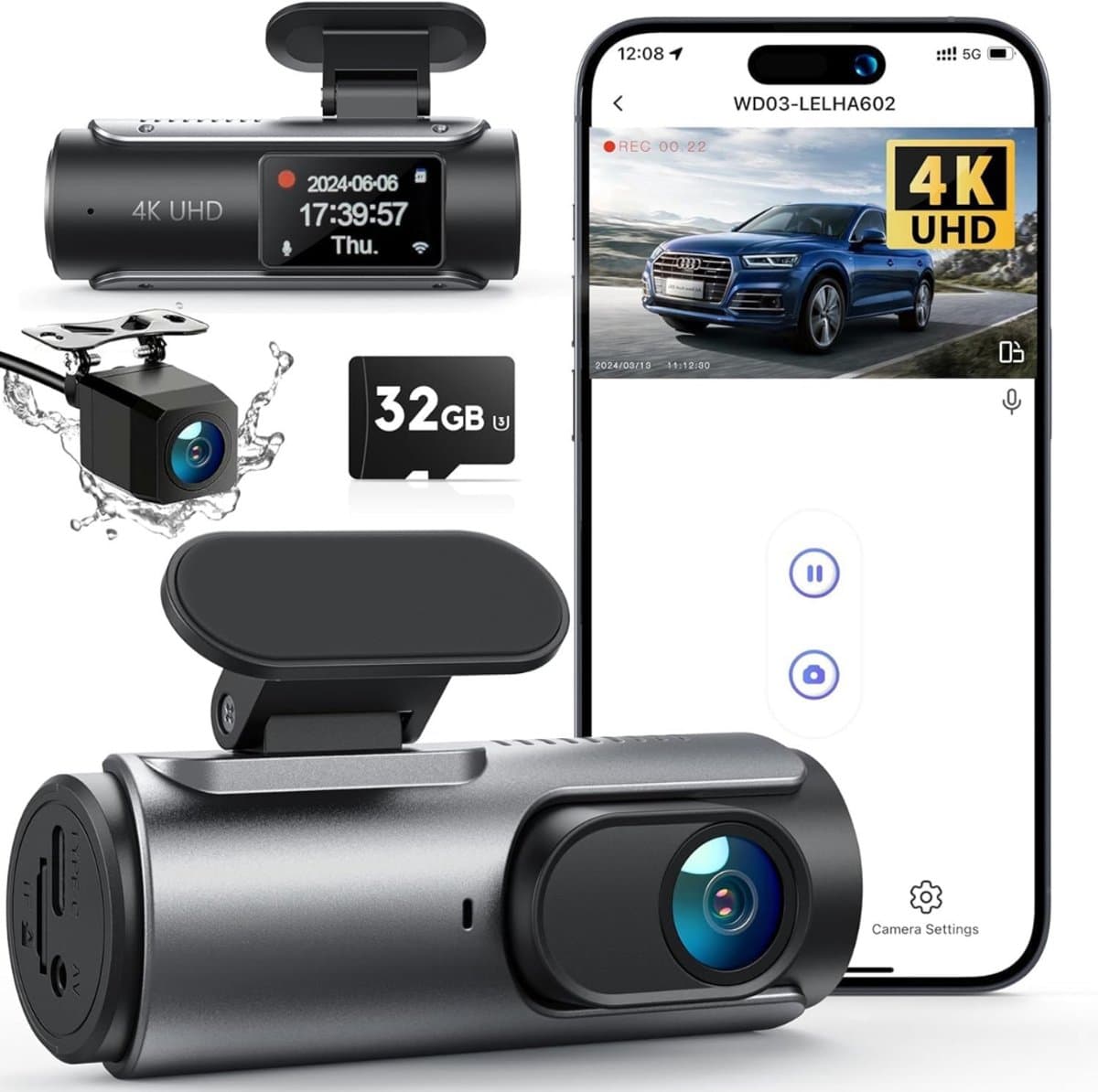 QORA® Dashcam voor Auto Voor en Achter - Dashcam - Zwart - 8cm x 4cm x 5cm — afbeelding 1