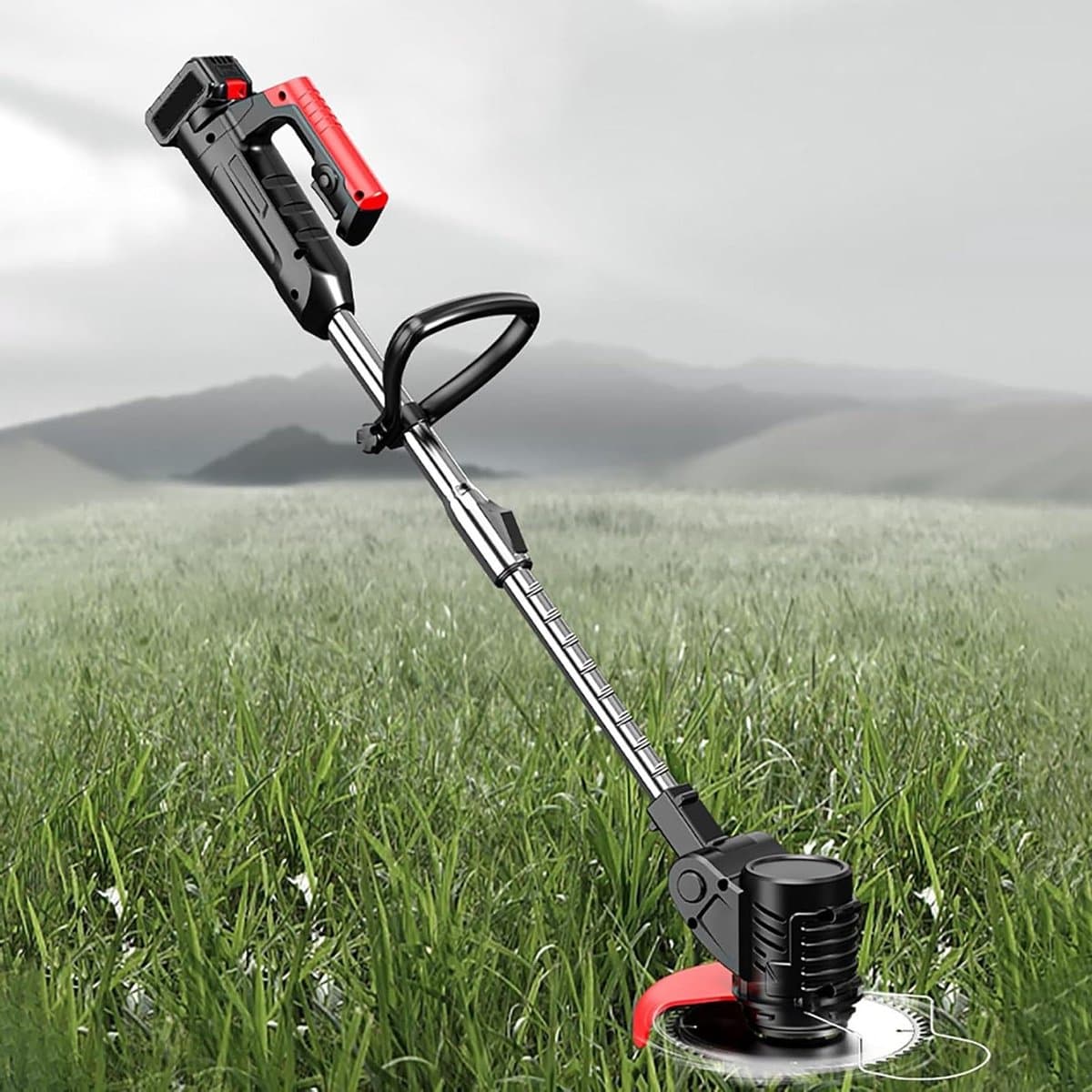 Elektrische Grasmaaier - Handmaaier Accu - Gazon Onderhoud - Multifunctioneel Trimmer - 35 cm Snijbreedte - Zwart — afbeelding 1