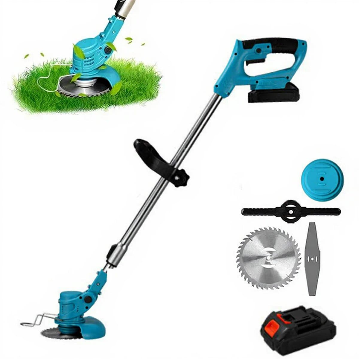 Grasmaaier-Draadloze grasmaaier trimmer-handmatige elektrische tuingereedschap-Blauw. — afbeelding 1