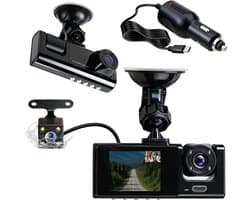 SnelShoppen - Dashcam voor Auto Met 3 Camera's, 1080p, 170° Ultrabrede Hoek, IR Nachtzicht, G-Sensor, 24-Uurs Parkeermodus, Wifi Loopopname, Ideaal Vo