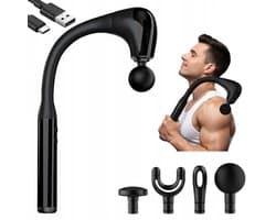 Fasciapistool - Massagegun - Ergonomische - 120° Gebogen Handgreep - 5 Snelheden - 4 Vervangen Koppen - Stille Motor - 1500mAh - Sport en Ontspanning - Voor Thuis en Kantoor