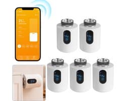 Slimme Thermostaatkraan voor Radiator – WiFi, App en 6 Modi – Wit – 5-pack