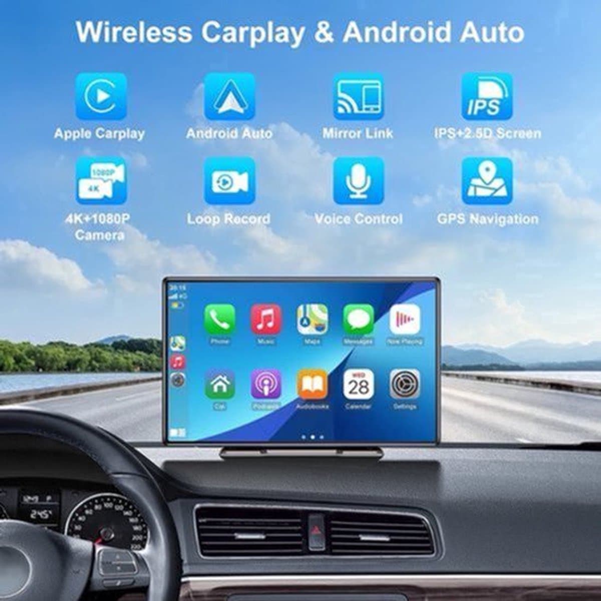 Navigatiesysteem Auto - Dashcam voor auto - GPS Navigatie - Draadloze - 2.5K DVR - Bluetooth Audio - ADAS Systeem - 9" - Achteruitrijcamera - Spraakbesturing - 64TF — afbeelding 1