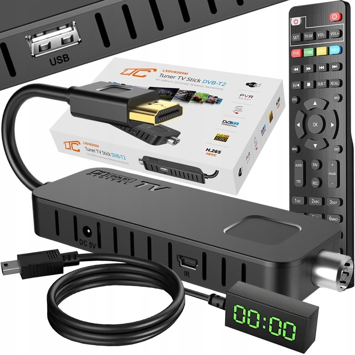 SnelShoppen - TV-decoder Stick DVB-T2 LTC Full HD 1080p HDMI USB WiFi PVR Opname TIMESHIFT Digitale TNT-tuner Multimediaspeler EPG Dolby Digital Plus — afbeelding 1