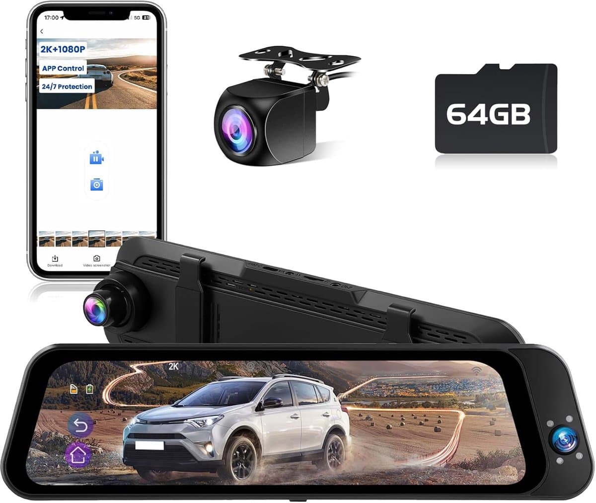 Thijox - Dashcam Auto Achteruitkijkspiegel 10 inch Touchscreen Full HD 2K, Streaming Media DVR met 150° Groothoek, Nachtzicht, GPS, G-Sensor, Loop Opn — afbeelding 1