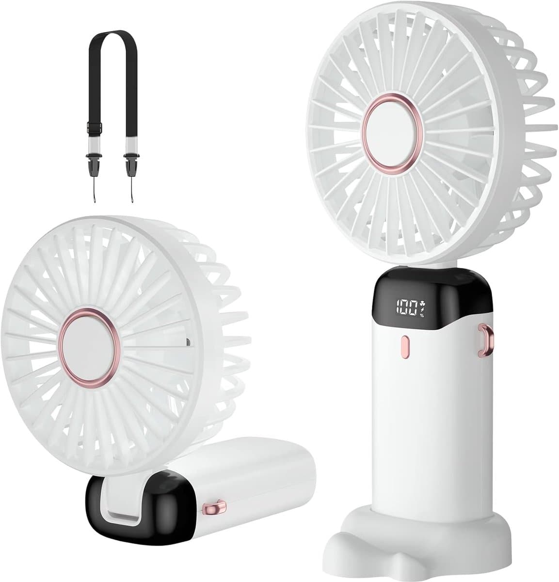 Draagbare ventilator, mini USB oplaadbare draagbare ventilator, kleine zakventilator met 5 snelheden en voet, 4200 mAh batterij, opvouwbare bureauventilator voor kantoor en buitengebruik — afbeelding 1