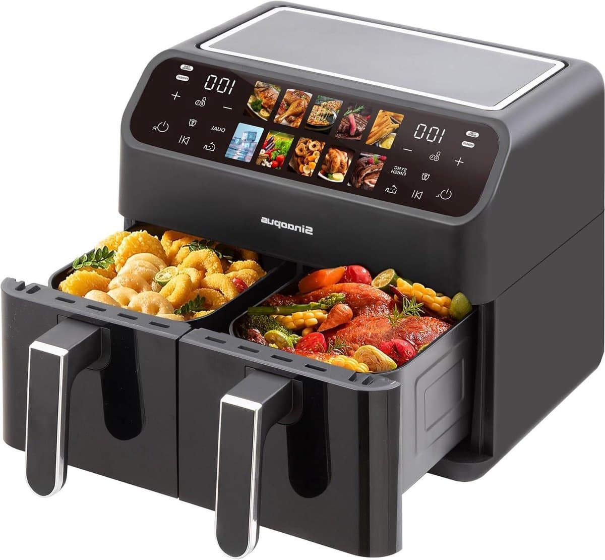 Heteluchtfriteuse Dubbele Kamer - Airfryer XXL - Gezond Koken - Twee Aparte Manden - 9 Liter Totaal - Zwart — afbeelding 1