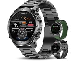 Maoo Titan GPS - GPS Smartwatch Heren - Rugged Sporthorloge - 1,46 inch - 3 Bandjes - Stappenteller - Hartslagmeter - Slaapmonitor - Belfunctie - LED Zaklamp - 100+ Sportmodi - Geschikt voor Android en iOS - Gun Metal
