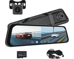 SnelShoppen - Dashcam Achteruitkijkspiegel Camera 9.66 Inch IPS LCD Touch Screen, Dual Camera 1080p met Nachtzicht, Parkeermonitor, Beweging Detectie,