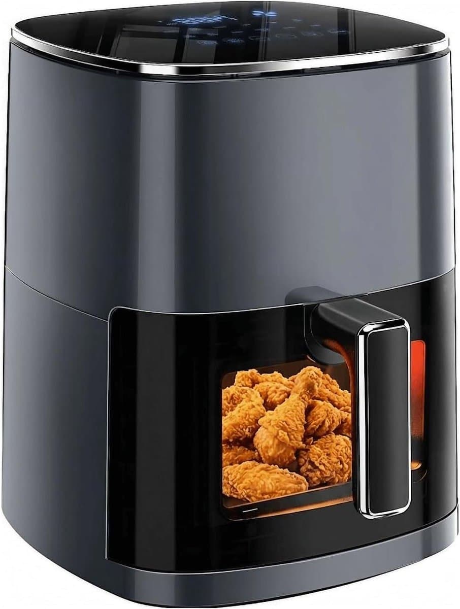 Airfryer met Venster - Heteluchtfriteuse Vierkant - Gezond Koken - Doorzichtig Kookvenster - 6.34 Liter - Grijs — afbeelding 1