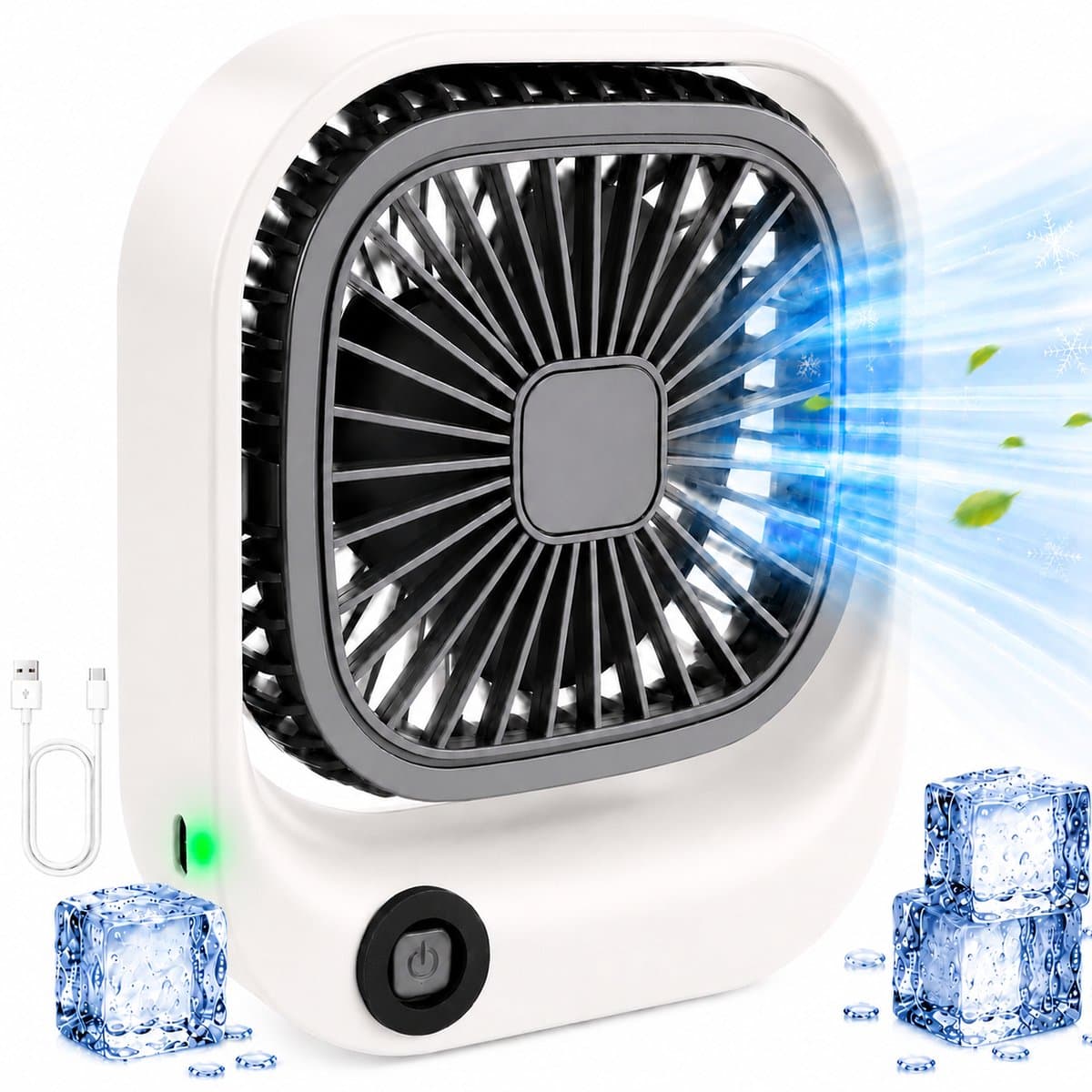 Draagbare Bureauventilator - Lichtgewicht USB-C Ventilator - Handventilator Oplaadbaar - Mini Tafel Ventilator - 3 Standen - Mini Desk Fan - Compacte Kleine Oplaadbare Ventilator - voor Auto, Kantoor & Onderweg - Handwaaier - Wit - Silvergear — afbeelding 1