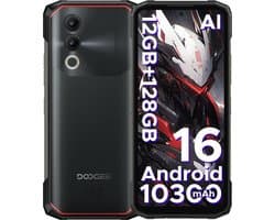 DOOGEE Blade 20X - Robuuste Telefoon - Smartphone - 12 GB RAM+128 ROM(2TB/TF) - 10300mAh/18W - UNISOC T7250 - Android 16 - 6,6-inch HD+ 90Hz - 16MP Camera - IP68 - Vingerafdruk - Triple card slot - Face ID - NFC - GPS - OTG -Zwart