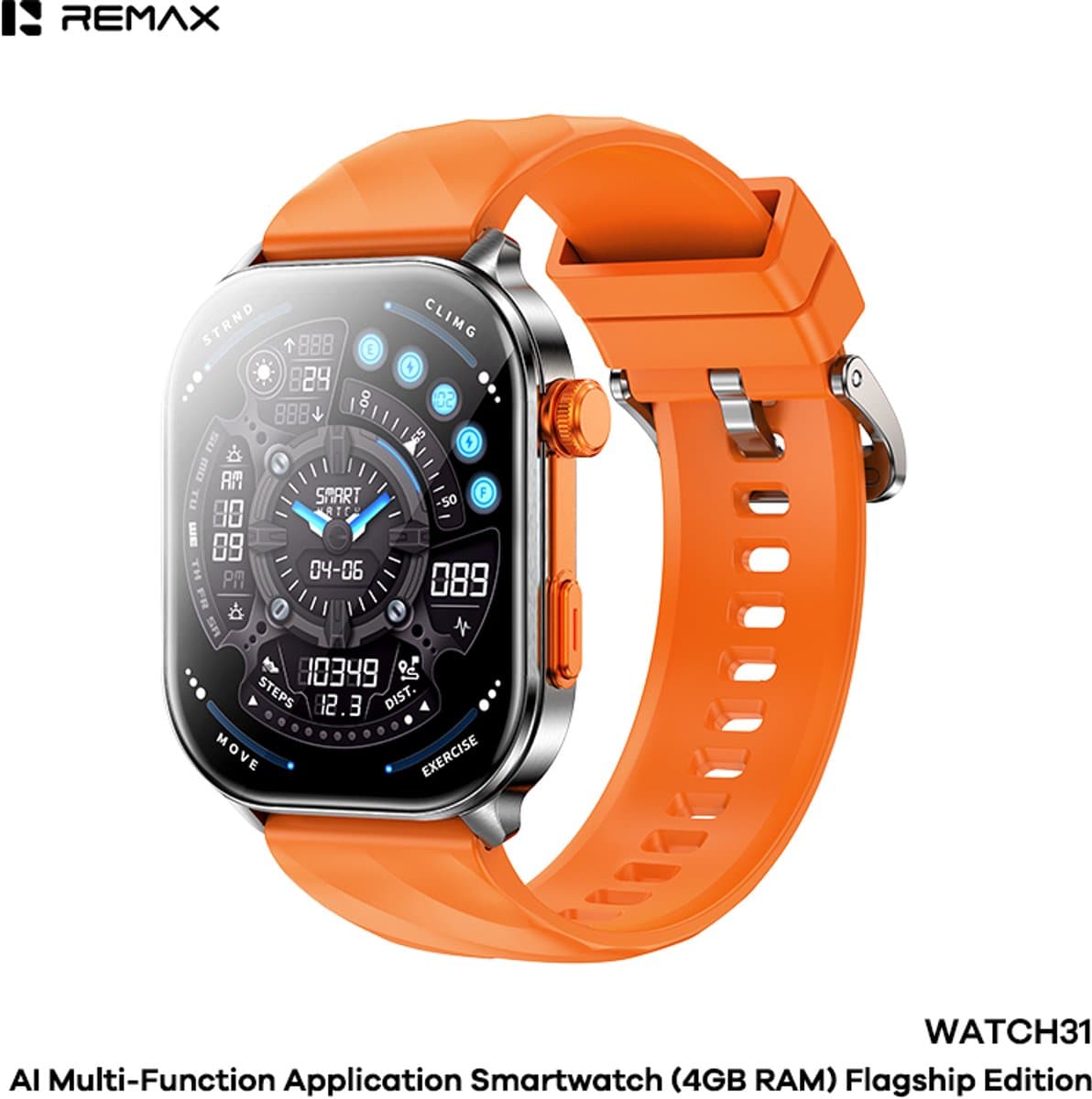 Remax WATCH31 - Smartwatch - AI - 4GB - IP68 - Bellen via bluetooth - Oranje — afbeelding 1