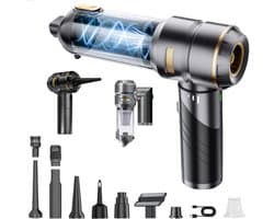 Auto Stofzuiger Draadloos 4-in-1 – Opvouwbare Handstofzuiger met Blaasfunctie – 16 kPa – 80.000 RPM – 3 Standen – USB-C – 11 Accessoires – Zwart/Goud