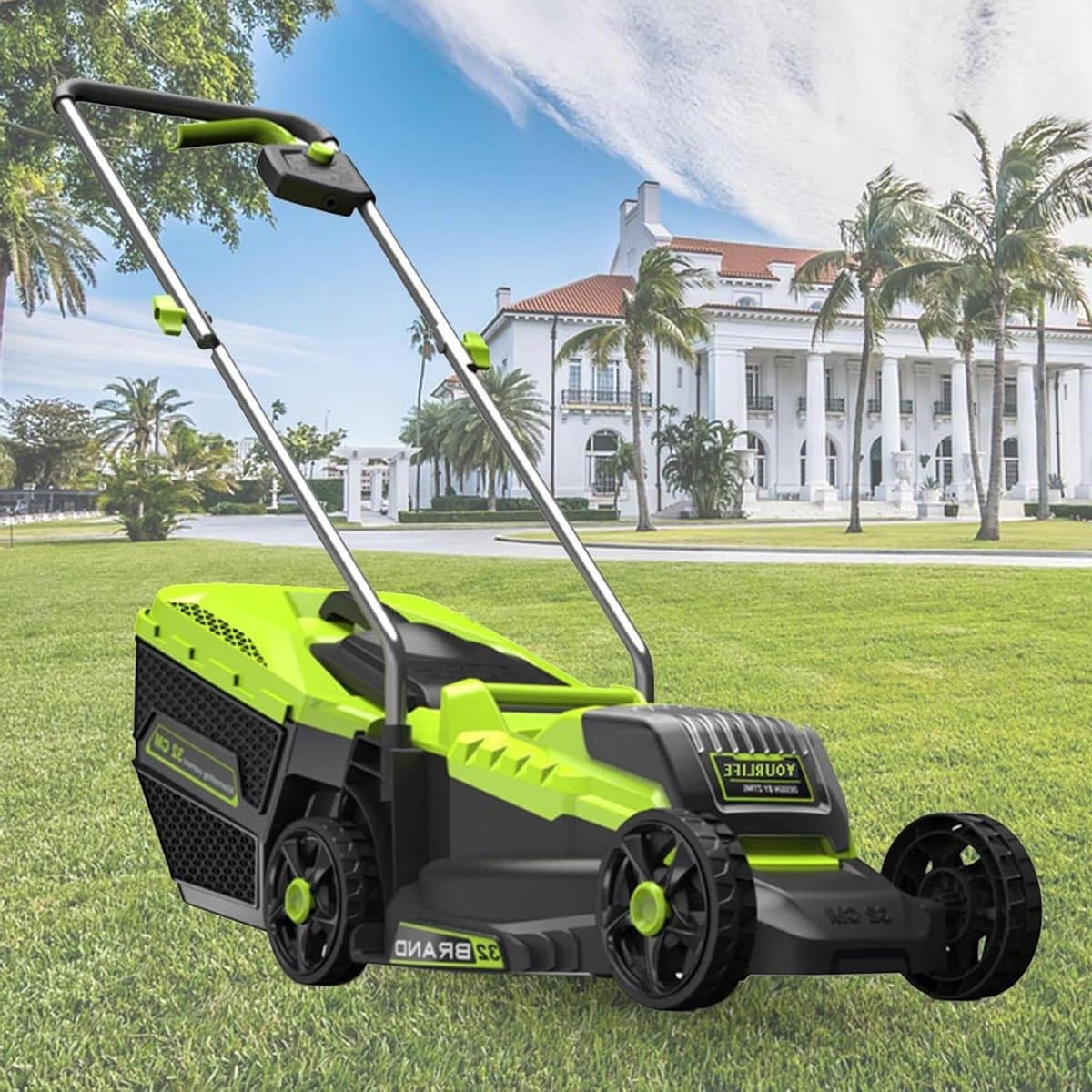Elektrische Duwmaaier - Accu Grasmaaier Grasmaaier - Gazon Onderhouden - Borstelloze Motor - 33 cm Maaibreedte - Grijs — afbeelding 1