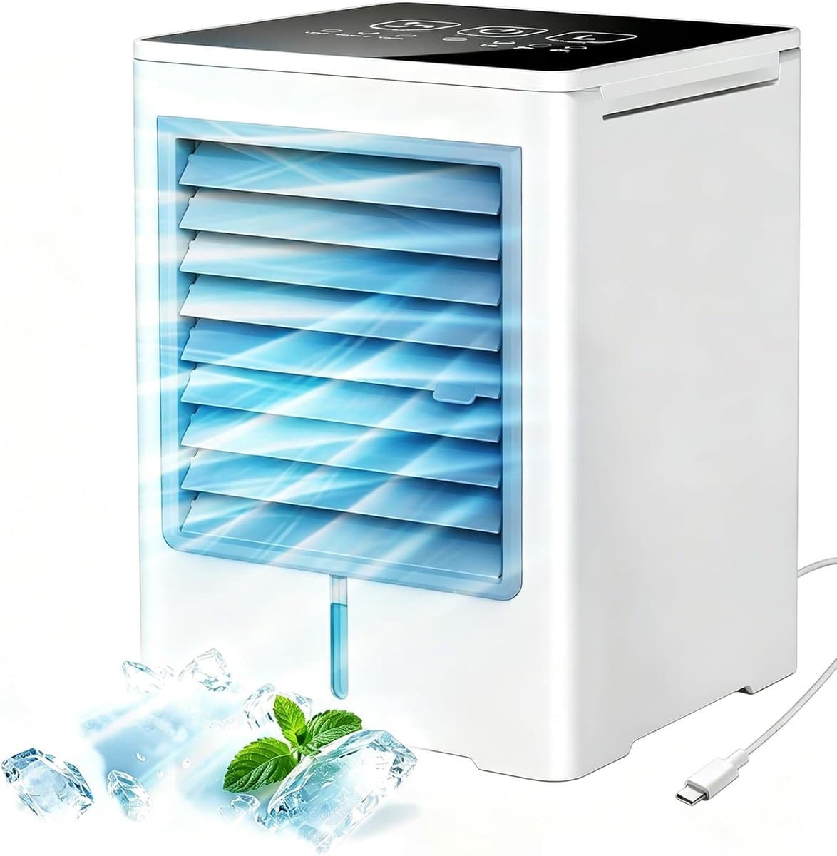 Mini airco draagbaar USB 3-in-1 luchtkoeler met waterreservoir stil met timer en touchscreen 470 ml — afbeelding 1
