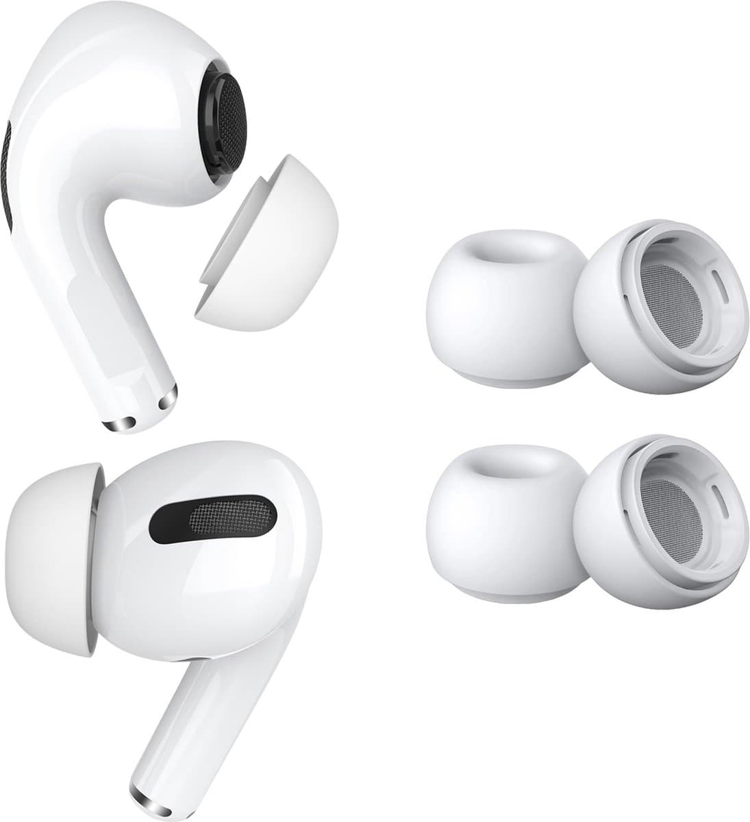 MMOBIEL 2 Paar Vervangende Oordopjes Tips Geschikt voor AirPods Pro Gen 1 & 2 - Antislip Siliconen Oordopjes met Ruisonderdrukkingsgat, Draagbare Opbergdoos en Passen in Oplaadcase - S - Wit — afbeelding 1