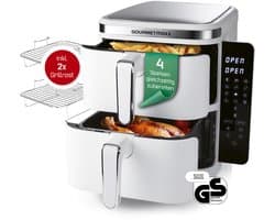GOURMETmaxx FryUp Verticale heteluchtfriteuse met dubbele kamer, verticale airfryer, inklapbaar touchscreen, 32% ruimtebesparend, inhoud 10 liter, heteluchtfriteuse, 2 kamers