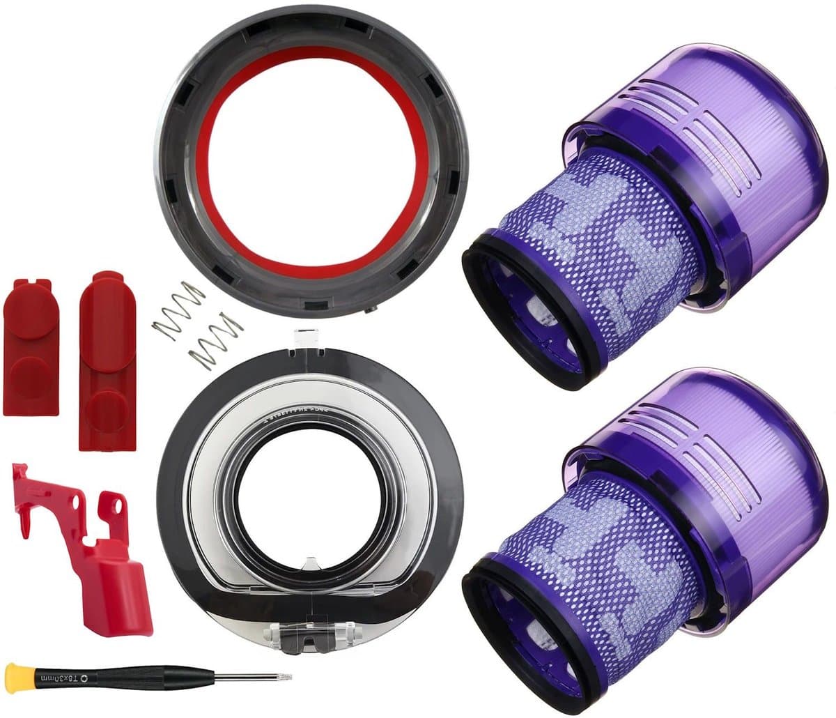 Dyson V11 en V15 Reparatie- en Onderhoudsset (Filters, Stofbakdeksel, Bovenste Afdichtingsring, Aan/Uit-Knop Vergrendeling, Plus.Parts® alternatief voor 970013-02) — afbeelding 1