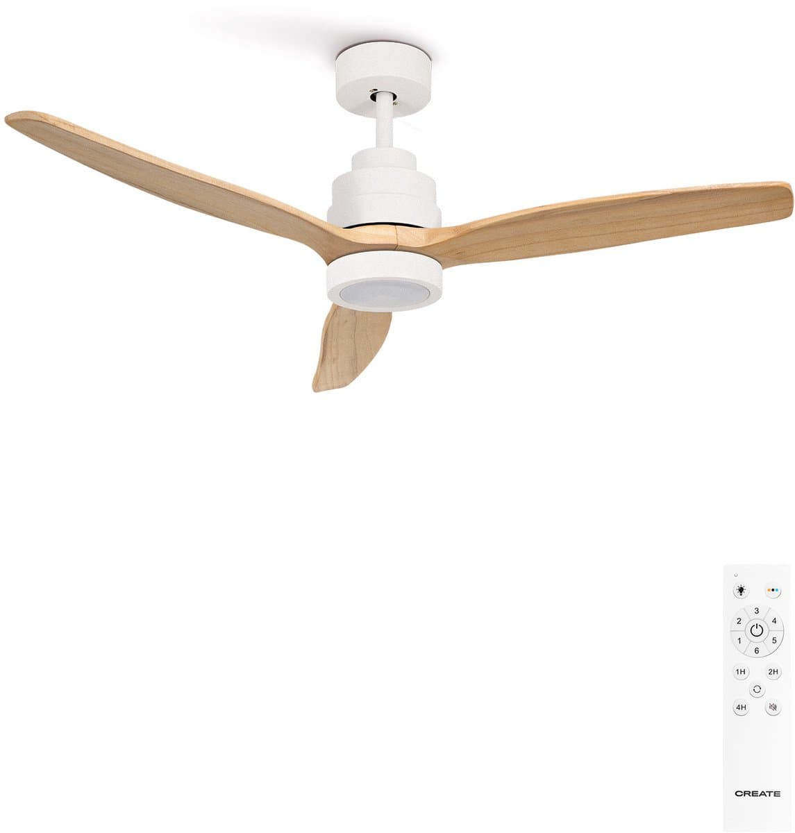 CREATE - Plafondventilator 40W silent Ø132 cm - Met Verlichting drie temperaturen - Met Afstandsbediening - 6 Snelheden - Timer - Zomer/Winter functie - Wit - WIND STYLANCE — afbeelding 1
