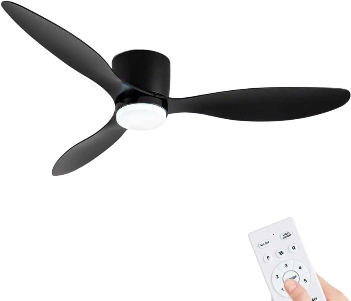 Nivard Plafondventilator - Met Verlichting - Plafond Ventilator - Met Lamp - Plafonniere Met Ventilator - Met Licht - Zwart - 132cm — afbeelding 1